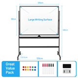 NNECW 90 x 120CM Mobile Magnetic Reversible Whiteboard with Adjustable Height-Black