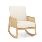 NNECW Rocking Chairs with Rattan Armrests and Upholstered Cushion