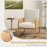NNECW Rocking Chairs with Rattan Armrests and Upholstered Cushion