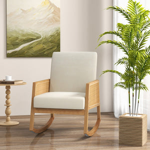NNECW Rocking Chairs with Rattan Armrests and Upholstered Cushion