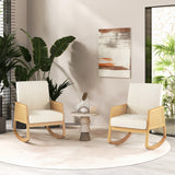 NNECW Rocking Chairs with Rattan Armrests and Upholstered Cushion