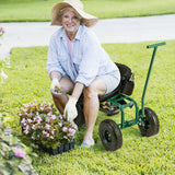 NNECW Rolling Garden Cart Scooter with Seat and Tool Storage-Green
