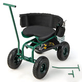 NNECW Rolling Garden Cart Scooter with Seat and Tool Storage-Green