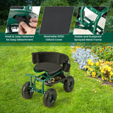 NNECW Rolling Garden Cart Scooter with Seat and Tool Storage-Green