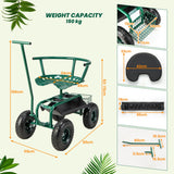 NNECW Rolling Garden Cart Scooter with Seat and Tool Storage-Green
