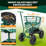 NNECW Rolling Garden Cart Scooter with Seat and Tool Storage-Green