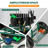 NNECW Rolling Garden Cart Scooter with Seat and Tool Storage-Green