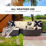NNEDPE 5pc Modular Outdoor Lounge Set PE Rattan - Brown