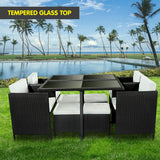 NNEDPE 9 Piece PE Rattan Garden Patio Outdoor Dining Set Black