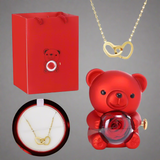 NNEOBA Teddy Bear Gift Box with Rose Jewelry Storage (Red)