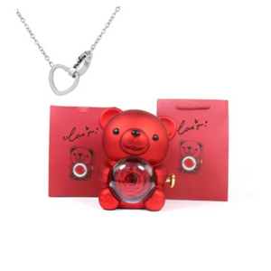 NNEOBA Eternal Rose Teddy Bear Gift Box with Necklace (Red Silver)