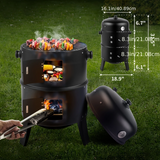 NNETM 3-in-1 Charcoal Smoker Grill Outdoor BBQ Cooker