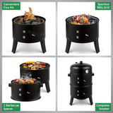 NNETM 3-in-1 Charcoal Smoker Grill Outdoor BBQ Cooker