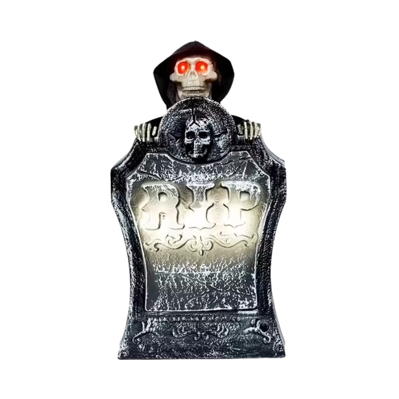 NNETM Glowing Halloween Tombstone with Red Light Skull