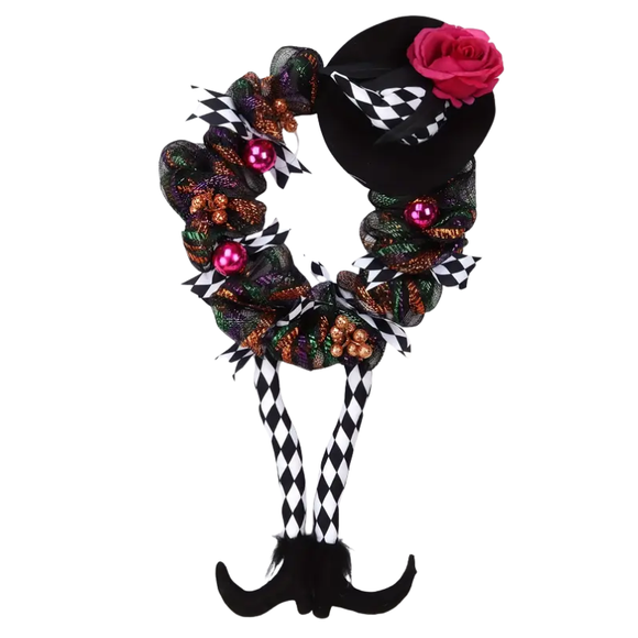 NNETM Halloween Witch Wreath with Hat and Legs