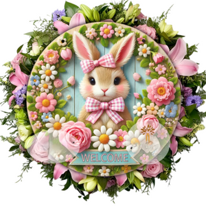 NNETM Easter Bunny Wooden Welcome Sign Spring Decor