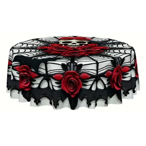 NNETM Gothic Skull Roses Round Tablecloth