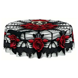 NNETM Gothic Skull Roses Round Tablecloth