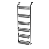 NNETM Black Multi-Layer Metal Hanging Storage Basket - Over the Door Organizer with 6 Tiers