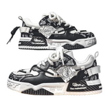 NNEOBA Men's Graffiti Patchwork Skateboard Sneakers (Black)