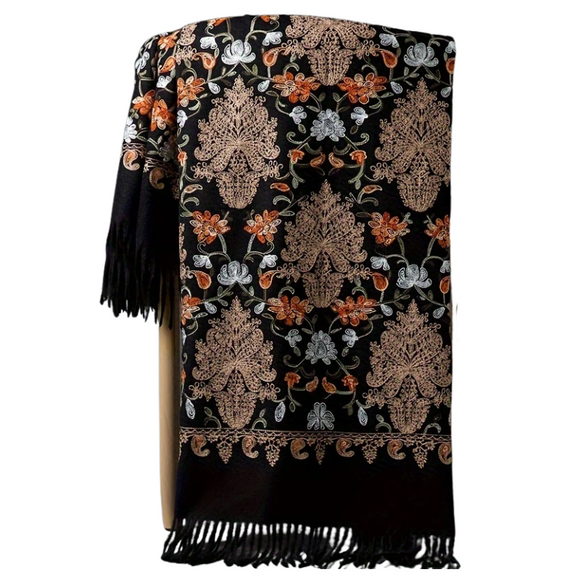 NNETM Winter Bohemian Floral Embroidered Shawl Scarf Wrap