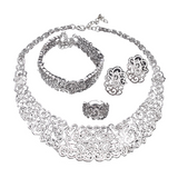 NNEOBA Jewelry Set Necklace Earrings Ring Bracelet (Silver)