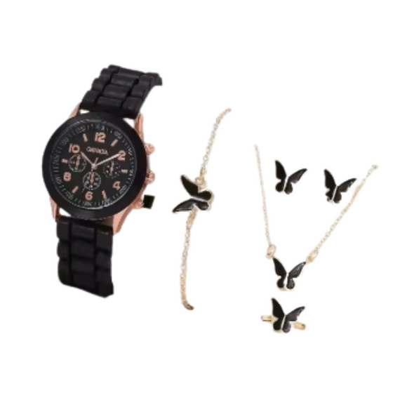 NNEOBA Womens Watch Jewelry Bracelet Ring Set (BK-HD)