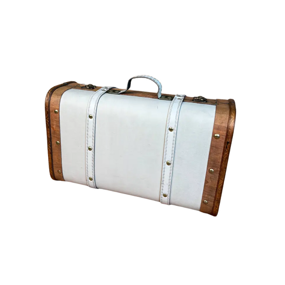 NNETM Vintage Cream Wooden Storage Suitcase with Handle