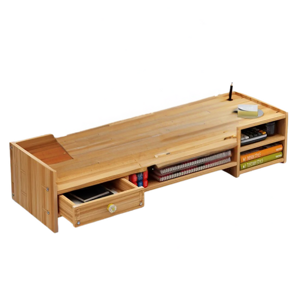 NNETM Wood Monitor Stand with Drawer & Keyboard Tray