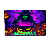 NNETM Witch and Pumpkin Glow-in-the-Dark Halloween Tapestry