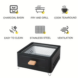 NNETM Outdoor Charcoal Grill with Wooden Stand