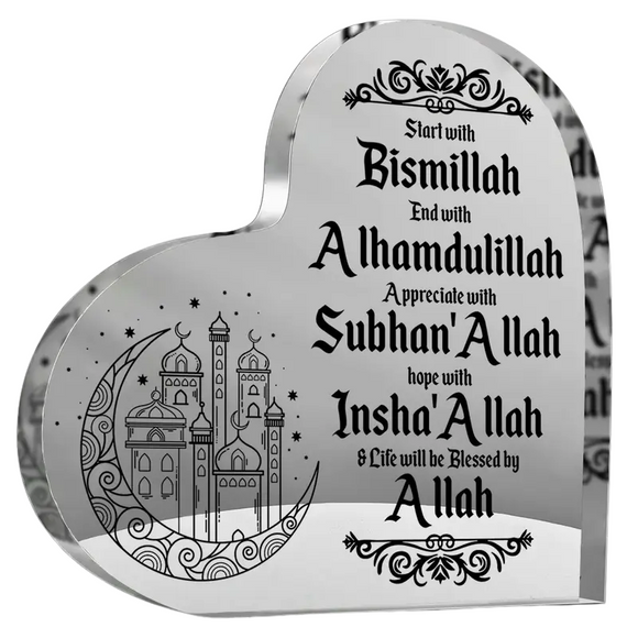 NNETM Islamic Acrylic Heart-Shaped Eid Mubarak Ornament