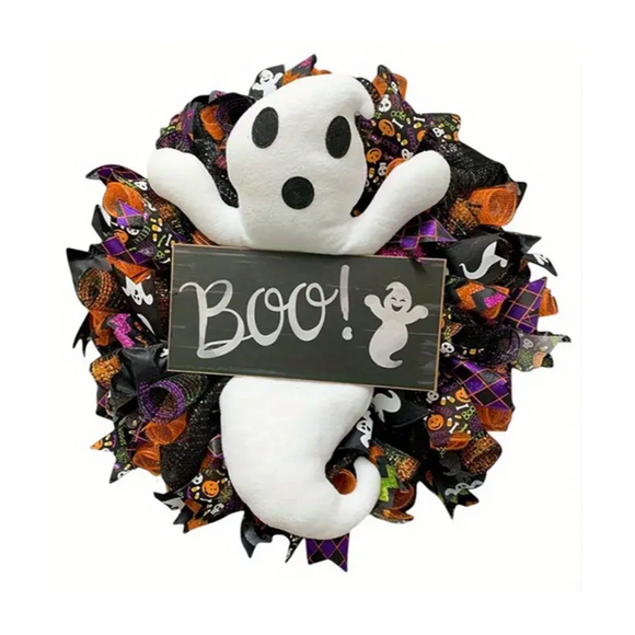 NNETM Halloween Ghost Door Wreath Felt Decoration