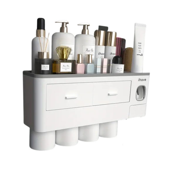 NNETM Wall Mounted Toothbrush Holder with Toothpaste Dispenser