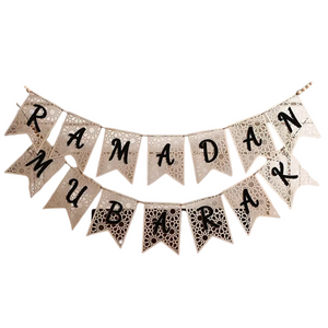 NNETM Bohemian Wooden Ramadan Mubarak Banner Decoration