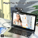 NNETM Webcam with Auto-Focus & Privacy (4K Ultra HD USB)