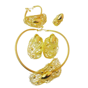 NNEOBA Jewelry Set Gold Necklace Earrings Bracelet Ring