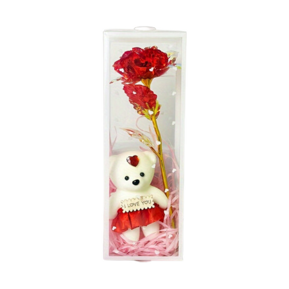 NNETM Enchanted Bear & Rose Gift Box for Special Occasions (Red)