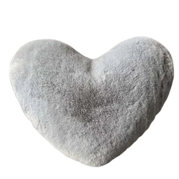NNEOBA Heart Shaped Faux Bunny Fur Pillow (Dark Grey)