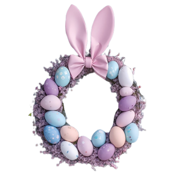 NNETM Bunny Ears Easter Egg Wreath Polyester Door Decor