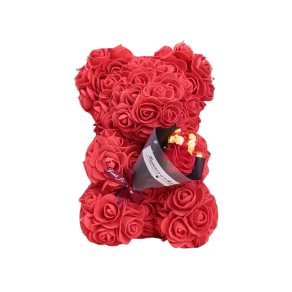 NNETM Preserved Rose Teddy Bear Floral Gift (Red)
