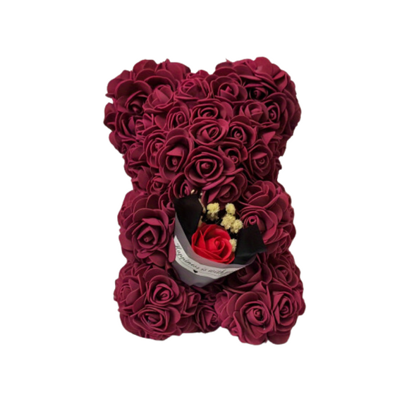 NNETM Preserved Rose Teddy Bear Floral Gift (Burgundy)
