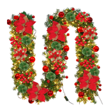 NNETM Lighted Christmas Wreath with Red Poinsettia
