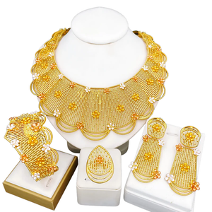 NNEOBA Jewelry Set Women Tricolor Necklace Earrings Bracelet Ring