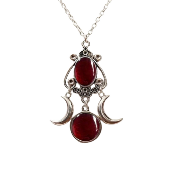 NNEOBA Charming Triple Moon Goddess Pendant Necklace (Red)