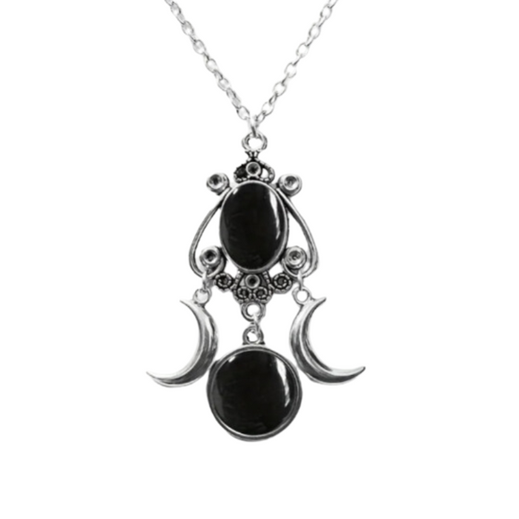NNEOBA Charming Triple Moon Goddess Pendant Necklace (Black)