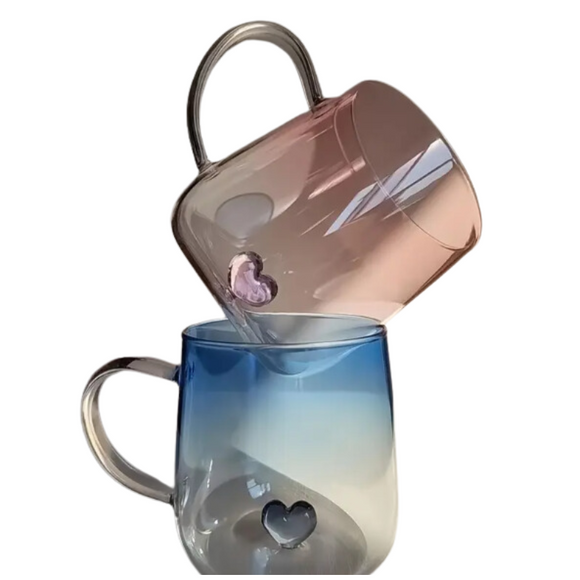 NNETM Heart Patterned Glass Couples Mugs Set