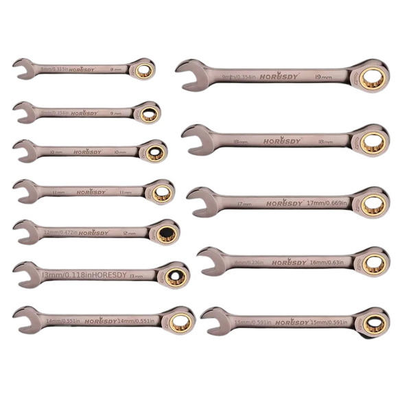 NNETM 12pcs Metric Ratchet Wrench Set 8-19cm with Case
