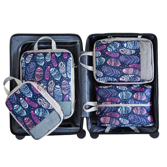 NNETM Feather Print Travel Compression Bag Set Organizer