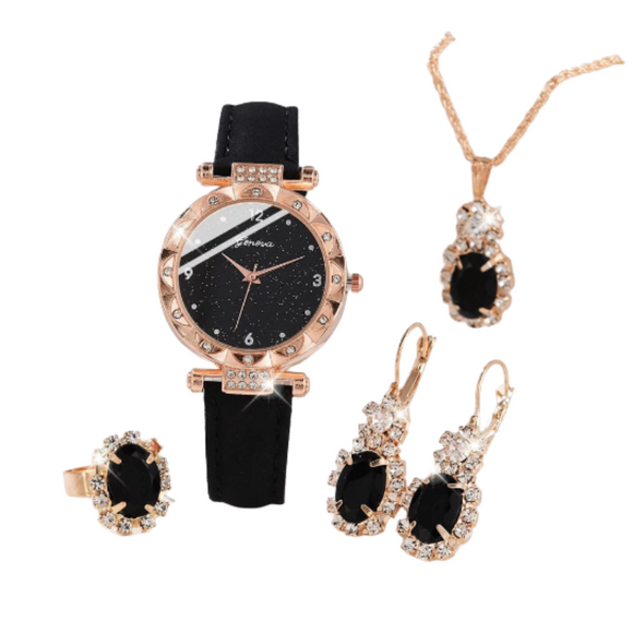 NNEOBA Luxury Women’s Rhinestone Quartz Watch Set (5-Piece)